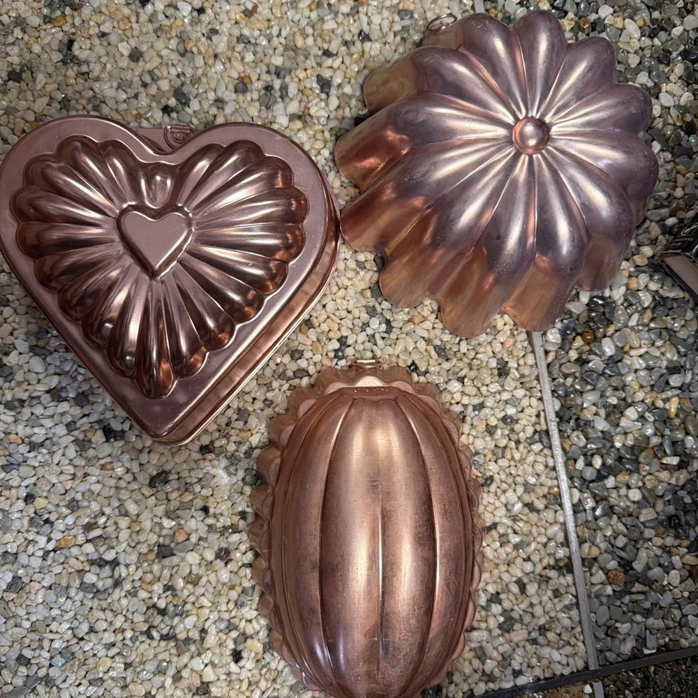 Vintage Copper Wall Decor‎ Hangers Plated Tin Lot Of 3 Antique